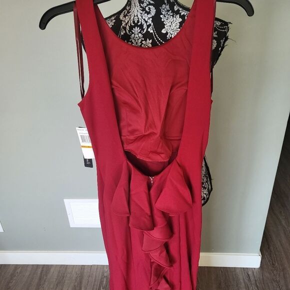 Sequin Hearts Ruffle Scoop Back Scuba Gown-RED-7 - Picture 4 of 6